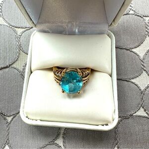 10K Blue Topaz and diamond cocktail ring